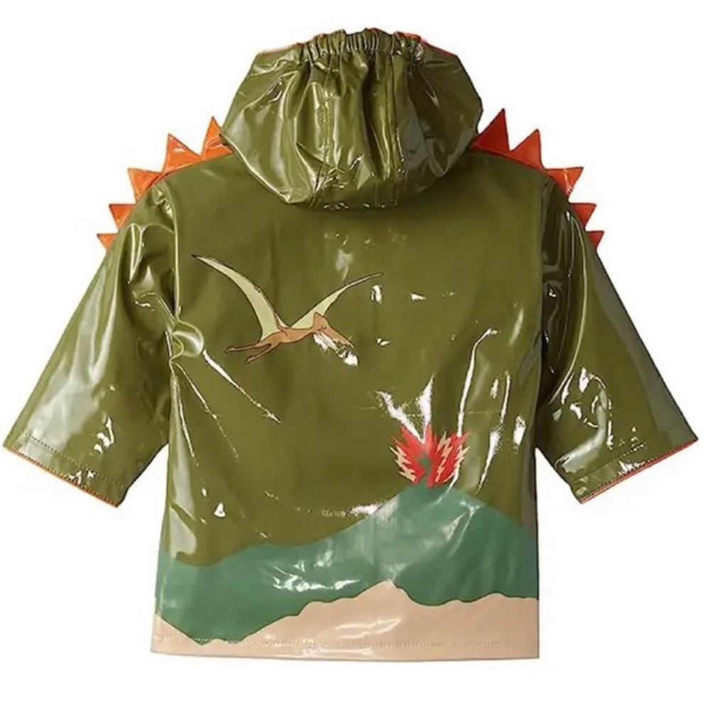 Kidorable Green Dinosaur Raincoat with Orange Spikes - Picture 5 of 9